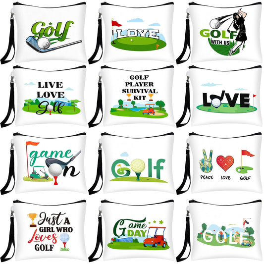 Shinylin 24 Pcs Golf Gift Bag Golf Cosmetic Bags Golf Accessories for Women Men Inspirational Golf Pouch Zipper Golf Toiletry Organizer Golf Wristlet Wallet for Golf Player Golf Lovers Gift,12 Style
