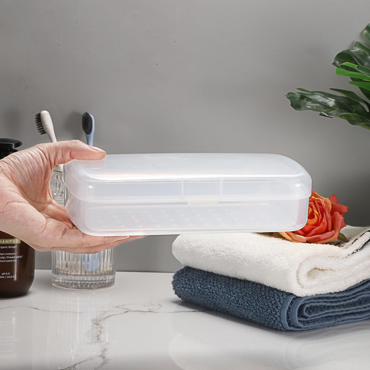 JUXYES 2 PCS Plastic Sterilizing Tray for Nail Art Accessories Tools, Portable Nail Art Tool Sterilizer Tray with Strainer, Fully Transparent Storage Box Organizer for Tweezer Manicure Tools