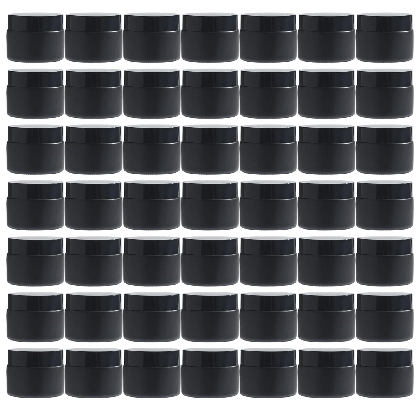OverNews 2oz Black Glass Jar Travel Size, 45PCS Empty Cosmetic Lotion Container with Black Lid & Spatula, Small Mini Jar for Beauty