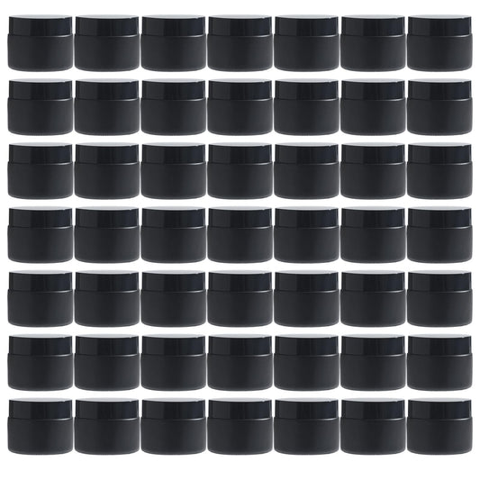 OverNews 2oz Black Glass Jar Travel Size, 45PCS Empty Cosmetic Lotion Container with Black Lid & Spatula, Small Mini Jar for Beauty