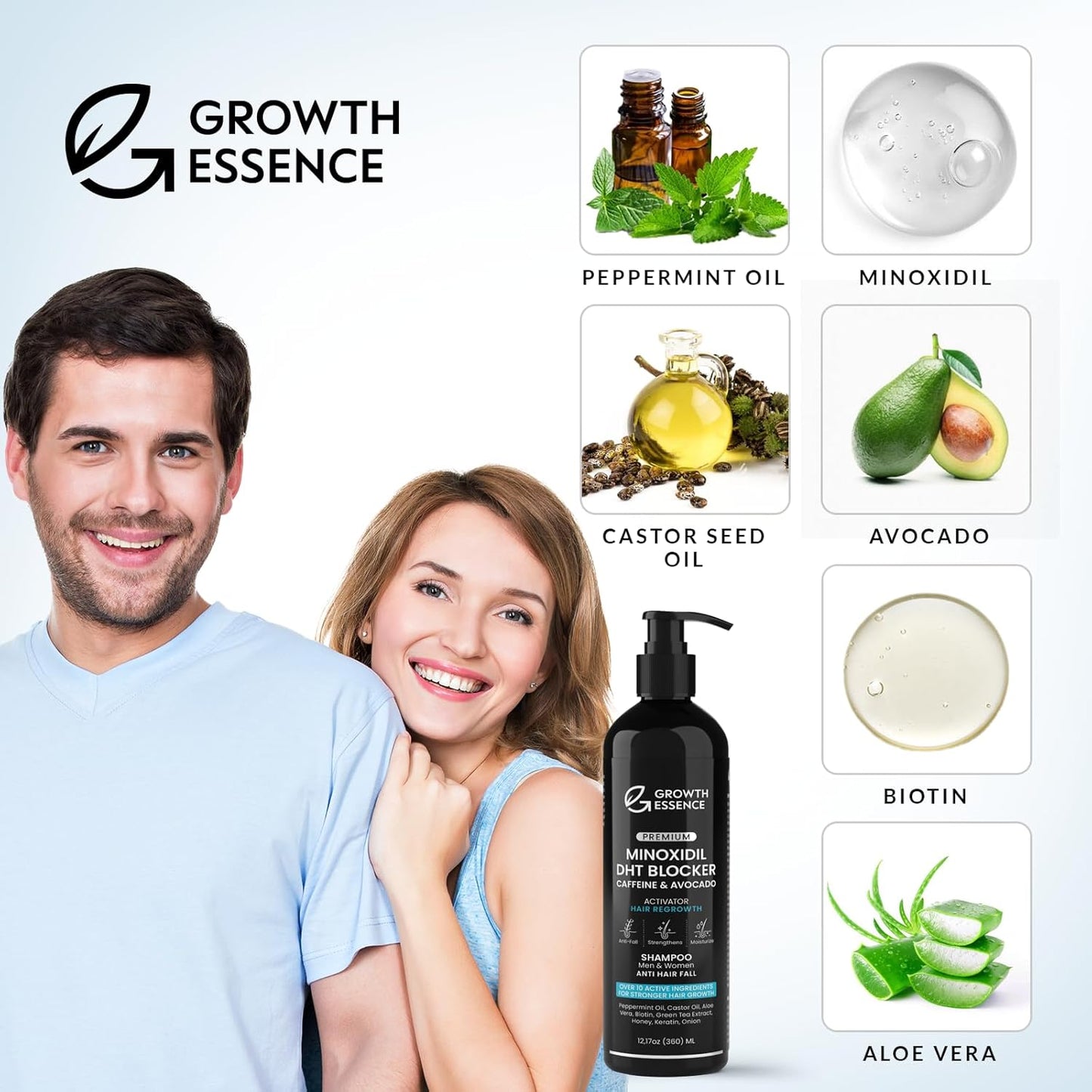 Minoxidil & Biotin Shampoo for Hair Growth - Caffeine, Castor Oil & Onion Infused | DHT Blocker for Thicker, Healthier Hair
