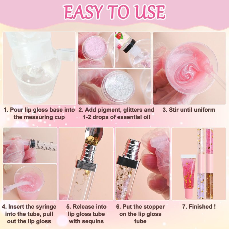 Jcoos Lip Gloss Making Kit, Make Your Own Lip Gloss Kit for Women Beginner, Girls, DIY Lipgloss Making Kits Lip Oil, Moisturizing Base, Pigments, Tubes, Women Gifts Unique, Popular Teen tuff