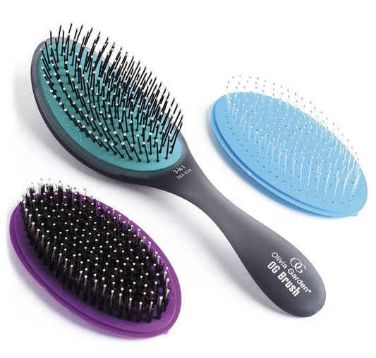 Olivia Garden OG Brush Collection Set - Includes 3 Hair Brushes for All Hair Types, Detangling, and Smoothing - For Wet and Dry Hair - Black