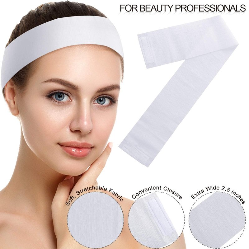 WILLBOND 200 Pieces Disposable Spa Facial Headbands Stretch Non Woven Facial Headband Skin Care Hair Band with Soft Convenient Closure for Women Salons(White)