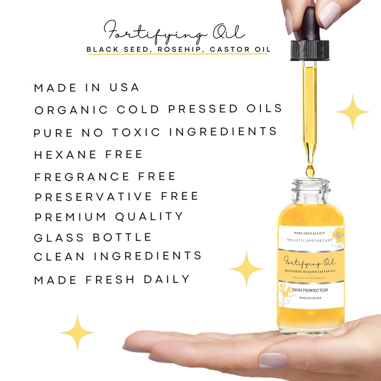 Organic Cold Pressed Face Oil - Black Seed, Rosehip & Castor Oil | Anti-Aging Hydrating Serum for Dry Skin (2 FL OZ)