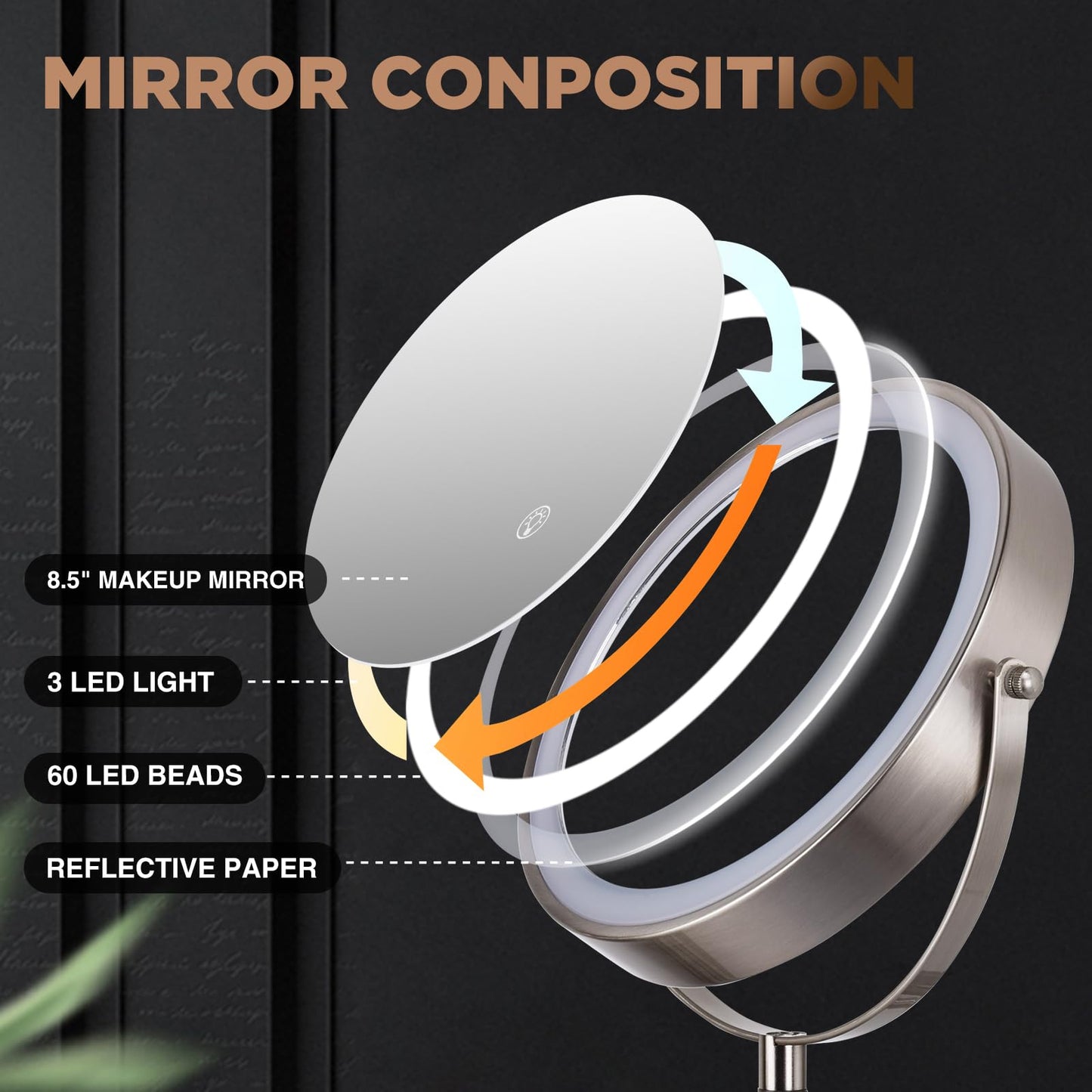 30X Wall Mounted Makeup Mirror with Lights,3 Color Modes Dimmable & Adjustable Double Side, Bathroom Vanity Makeup Mirror with 360 Rotation Extendable Swivel Arm,Magnifying Mirror - Brushed Nickel
