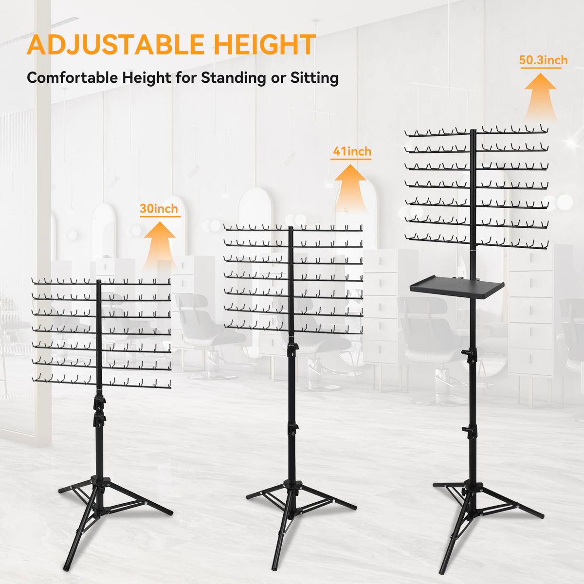 BRIAN & DANY 140-Peg Braiding Hair Rack Standing, Height Adjustable Hair Extension Holder with Salon Tray, Hair Separator Stand for Hairstylist Braiders, Black