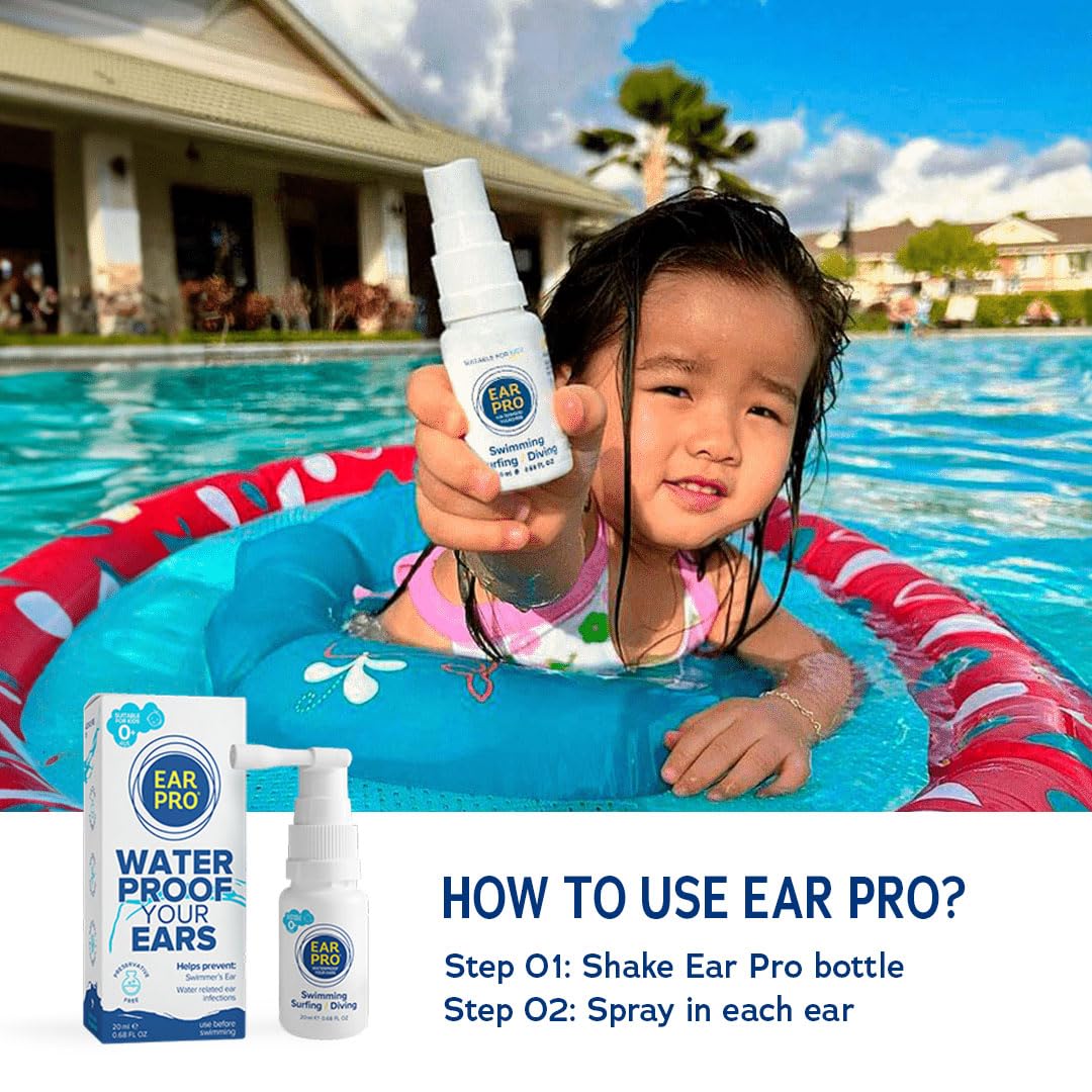 EarPro Natural Swimmer Ear Spray for Kids & Adults – Block Water Before Swimming, Surfing or Diving - Replace Ear Plugs – Safe & Easy Protection Against Trapped Water – 2 Pack, Up to 400 Sprays