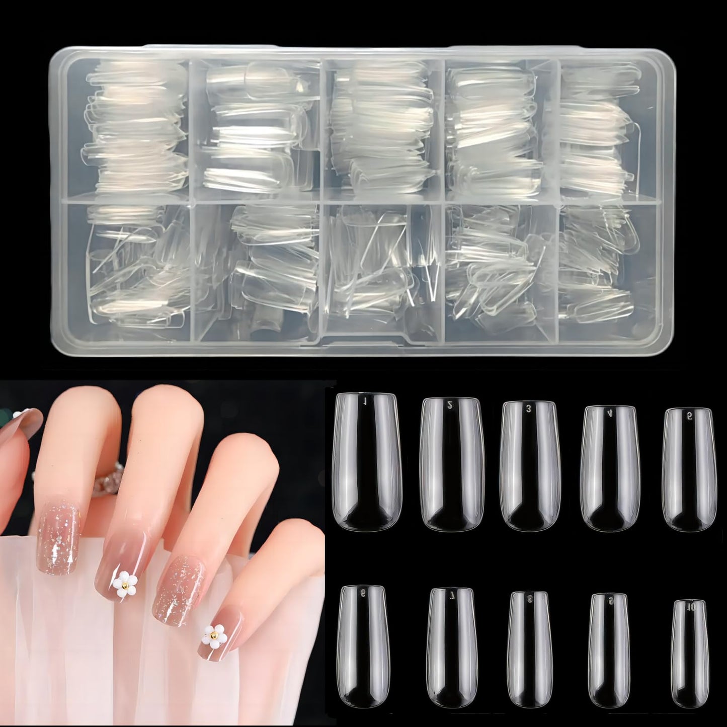 1000Pcs Soft Gel Nail Tips Clear Almond and Square Medium Nails Set