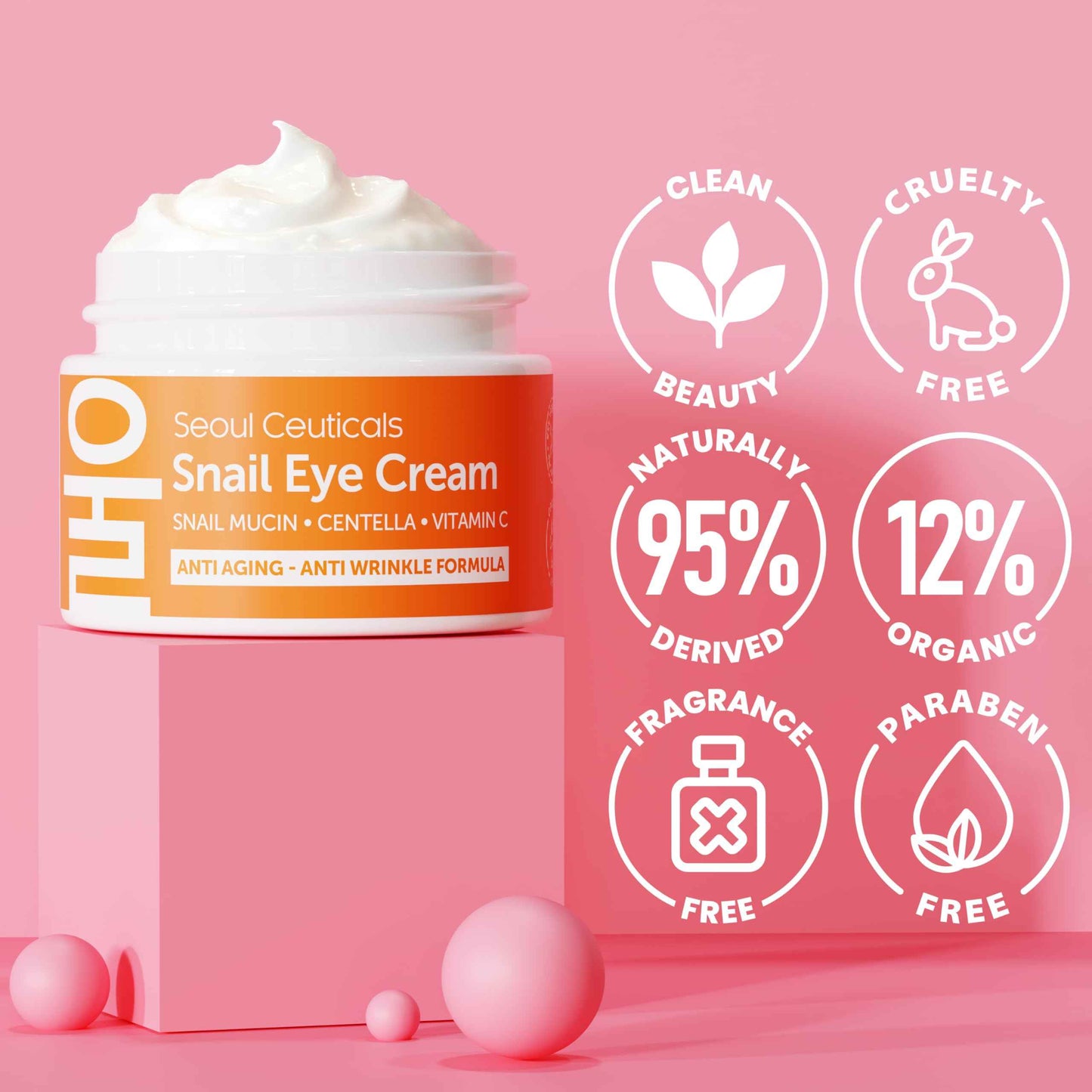 SeoulCeuticals Korean Snail Mucin Eye Cream - 97.5% Snail Filtrate K Beauty Anti Aging Under Eye Anti Wrinkle Eye Treatment Cream 0.5oz