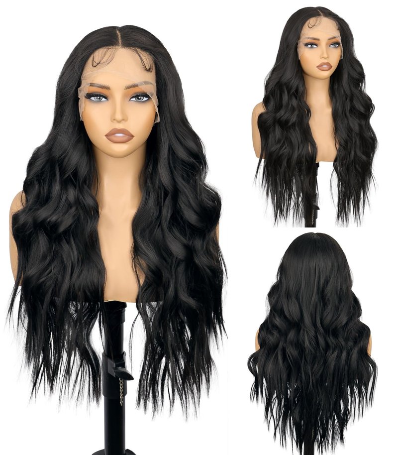 SISICLOUD Black Synthetic Lace Front Wig 13×4 HD Lace Glueless Wigs for Woman Pre Plucked Hairline Long Wave Free Part Wig with Baby Hairs 26 Inches Beginner Friendly