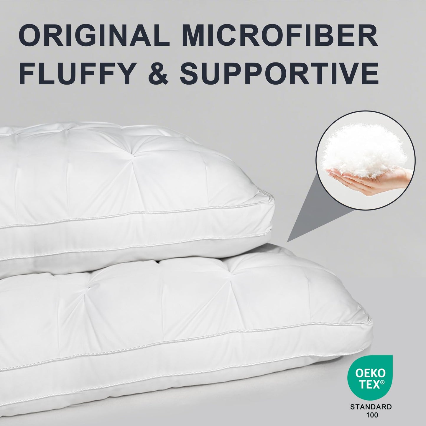WQSPRING Support Bed Pillow Queen Size Set of 2 – Super Soft Down-Alternative Filling with Cotton Cover, Hotel Quality for Side Sleepers, Breathable & Oeko-TEX Certified