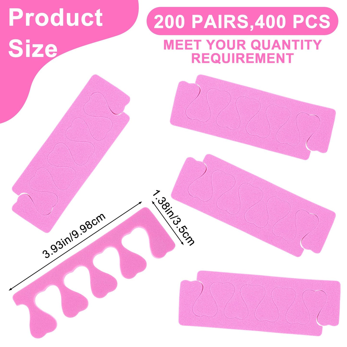 400 Pcs (200 Pairs) Pink Sponge Toe Separators Soft Finger Separators Toe Divider Spacer for Polishing Pedicure Manicure Coating Gel Painting Nail Art Beauty Accessories