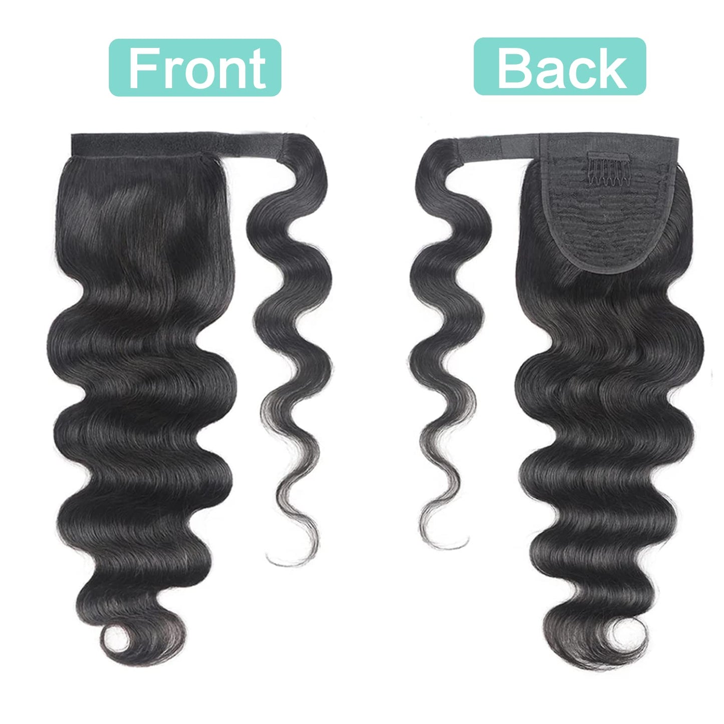 Humistwbiu Human Hair Body Wave Ponytail with Magic Paste Warp Around 100% Brazilian Virgin Human Hair Ponytail for Black Women Natural Color 18 Inch