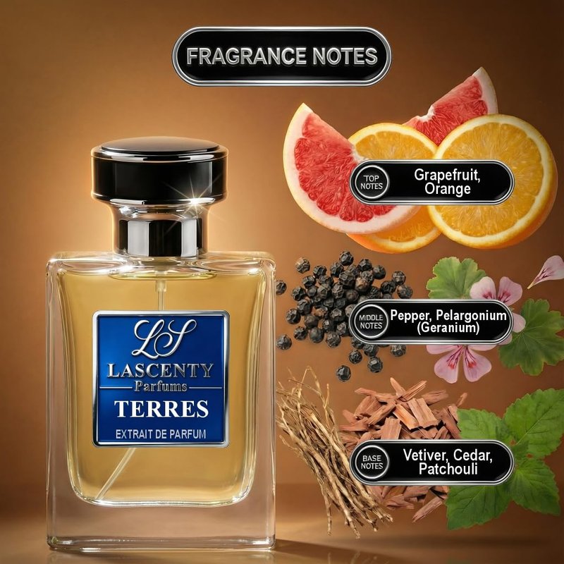 LaScenty TERRES Inspired by Terre deH.ermes, Citrus Woody Earthy Perfume and Cologne for Men, Long Lasting Intense Fragrance with Strong High Projection, 50 ml EDP