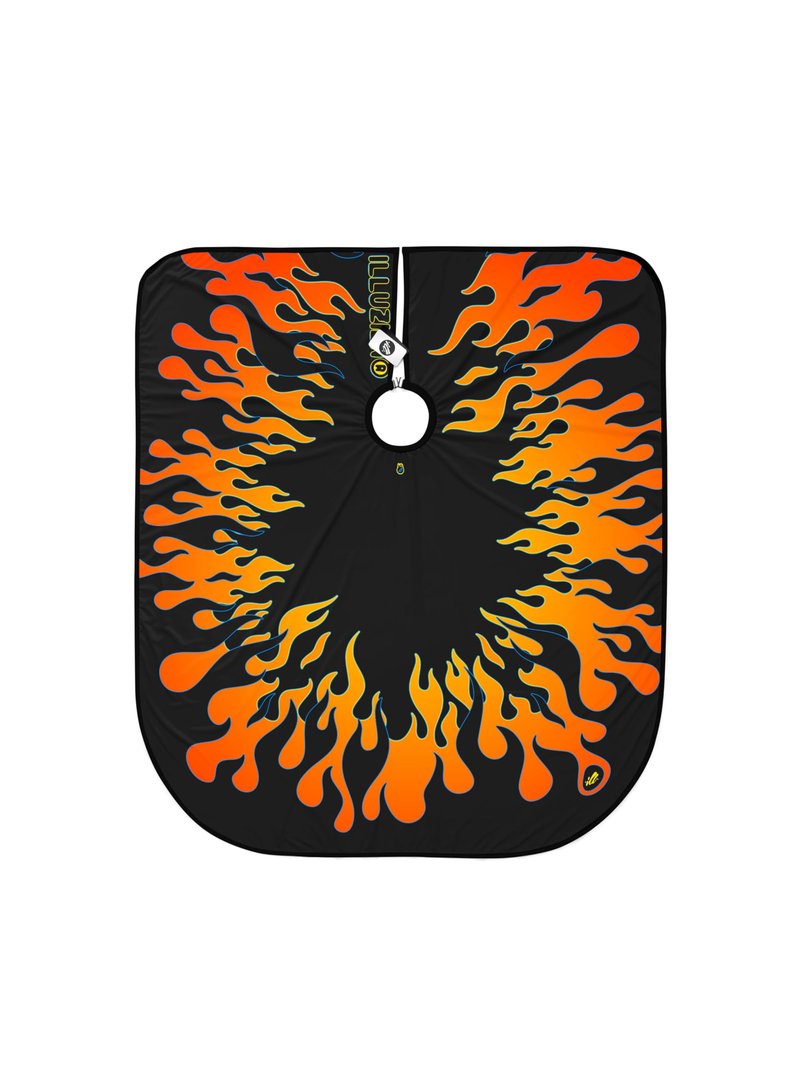Illuzien Vintage Flames PRO Barber Cape, Hair Cut Cape, Water-Resistant Barber Accessories, Professional (SNAP)