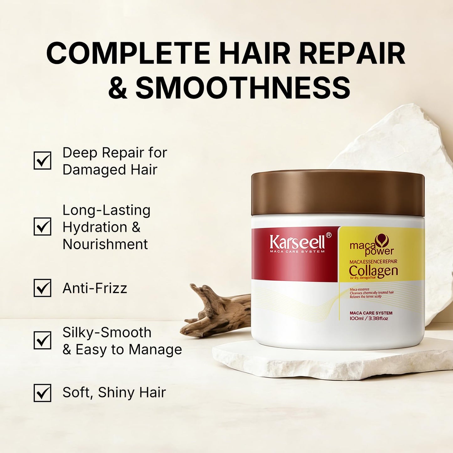 Karseell 3.38floz 100ml Collagen Hair Treatment Deep Repair Conditioning Argan Oil Collagen Hair Mask Essence for Dry Damaged Hair All Hair Types