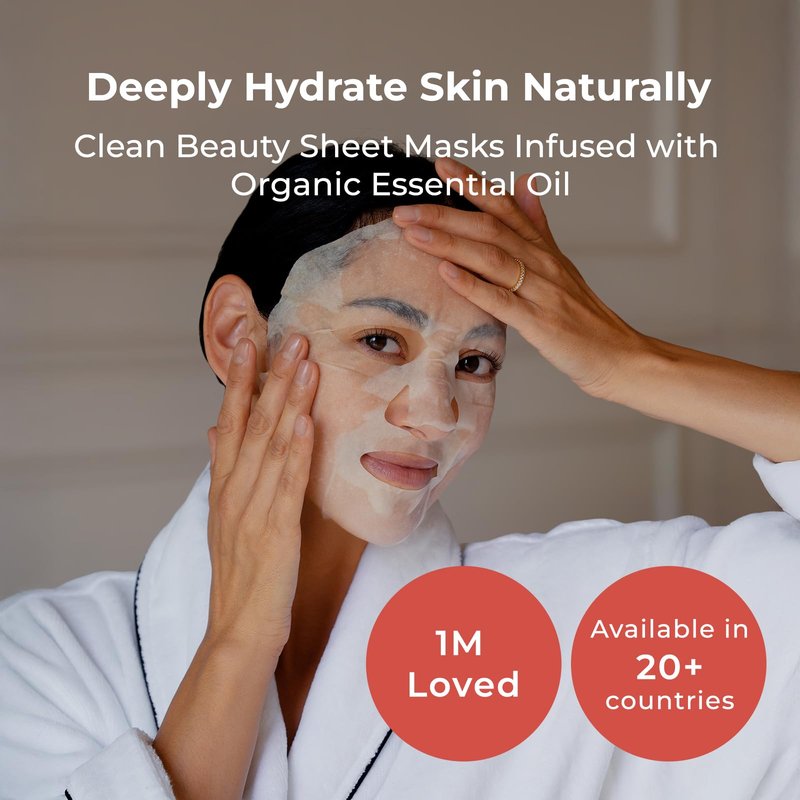 INNA ORGANIC Sheet Mask - Deep Hydration & Long-lasting Hydration | EWG & COSMOS Certified (Pack of 3) | Myrrh Essential Oils Infused Skin Care | Luxury Clean Beauty