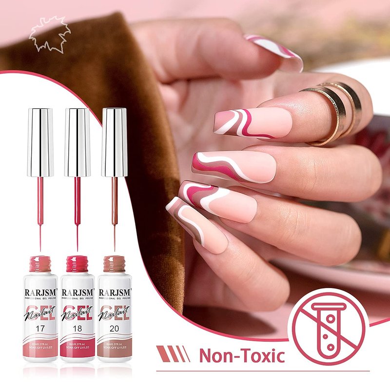 RARJSM Nail Art Gel Liner Painting Polish Set 12 Colors Autumn Winter Brown Wine Red Collection,Painted Gel Nail Polishes Soak Off Curing Requires Salon DIY Manicure NailArt Design Line Art Gelpolish