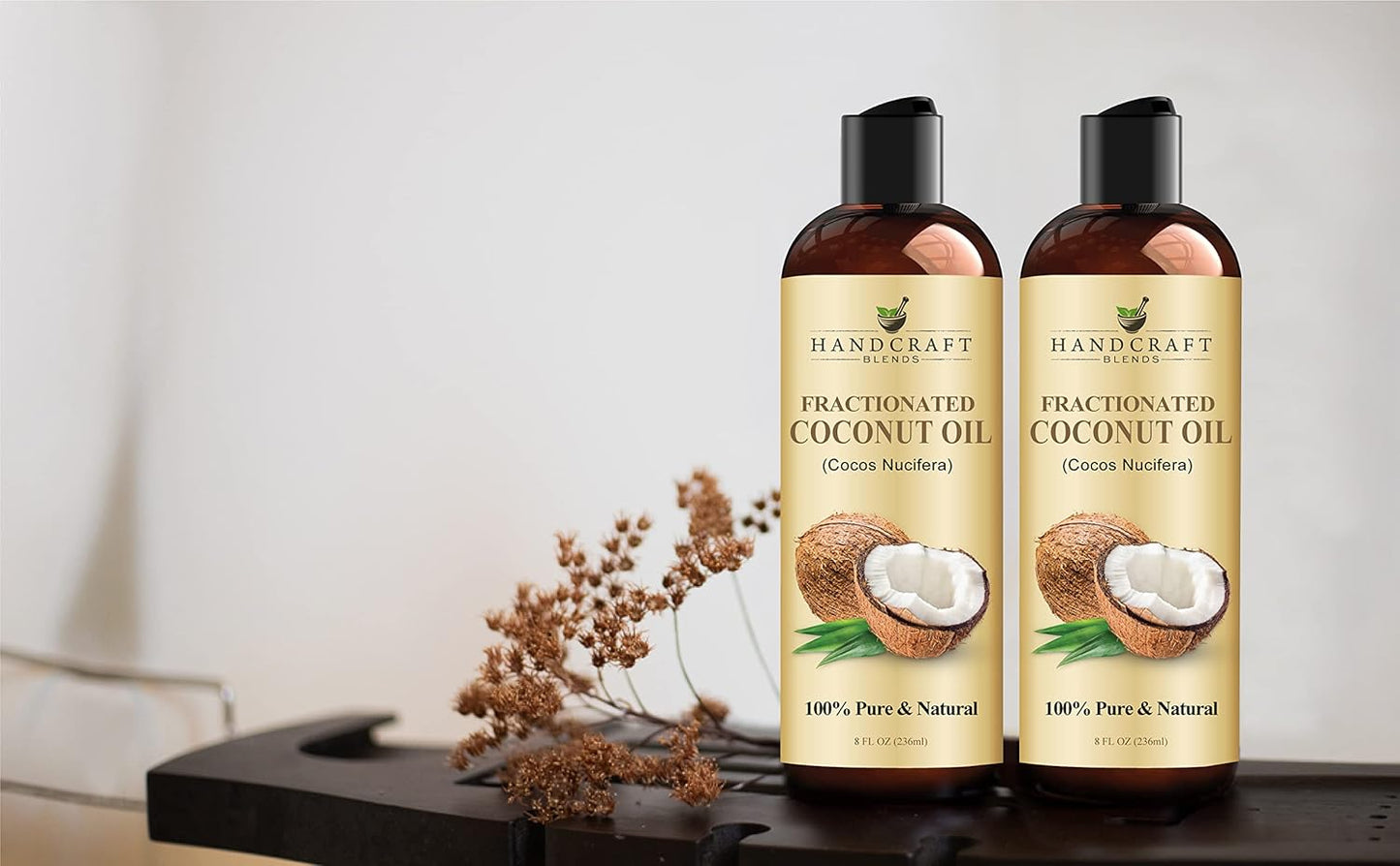 Handcraft Blends Fractionated Coconut Oil - 8 Fl Oz - 100% Pure and Natural - Premium Grade Carrier Oil for Skin and Hair - Hair and Body - Massage