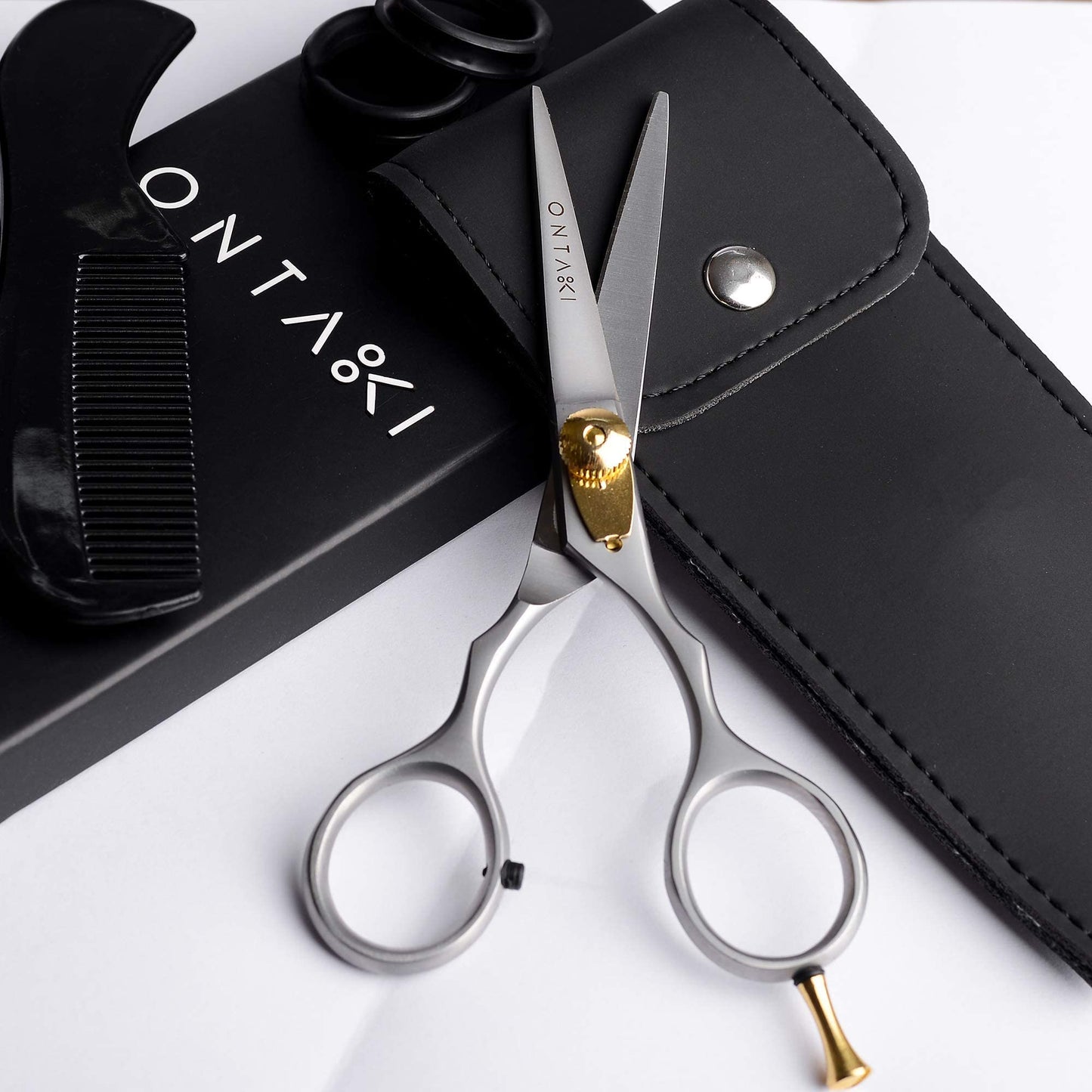 ONTAKI 3 Scissors pack - 1 Japanese Steel Beard & Mustache Scissors With Comb - 2 Facial Grooming Nose Hair Scissors - 1 Curved Blade Tip & 1 Safety Blunt Rounded Tip