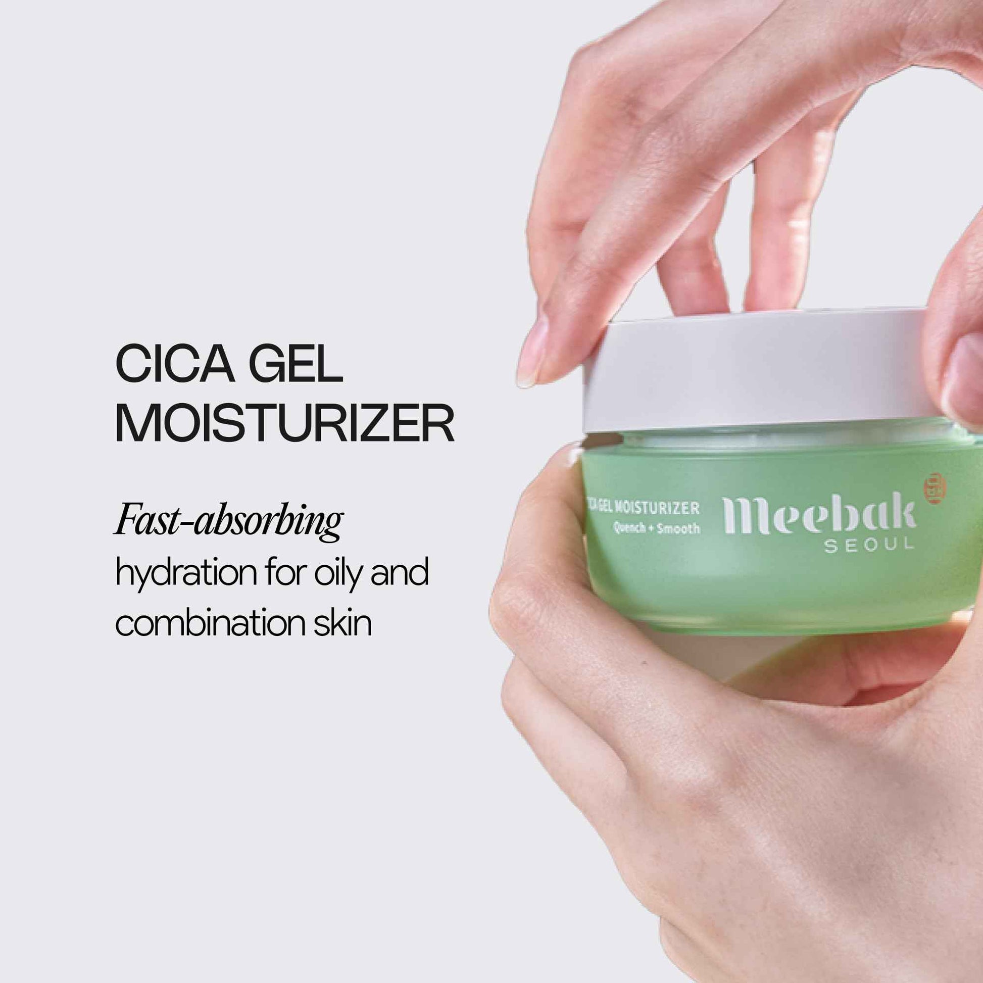 Meebak Cica Gel Face Moisturizer | Lightweight Hydrating Water Cream with Hyaluronic Acid & Vegan Collagen | Fast-Absorbing, Cooling Gel for All-Day Hydration & Glass Skin | Korean Skin Care