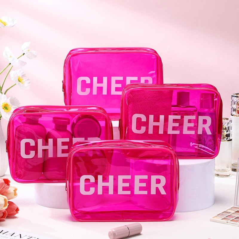 Kacctyen 20 Pcs Cheer Gift Bags Bulk Cheer Makeup Bag for Team Teens Girls Women Cheerleading Cheerleader Gifts Pink Cosmetic Bag Accessories Waterproof Travel Pouch PVC Organizer Portable Storage