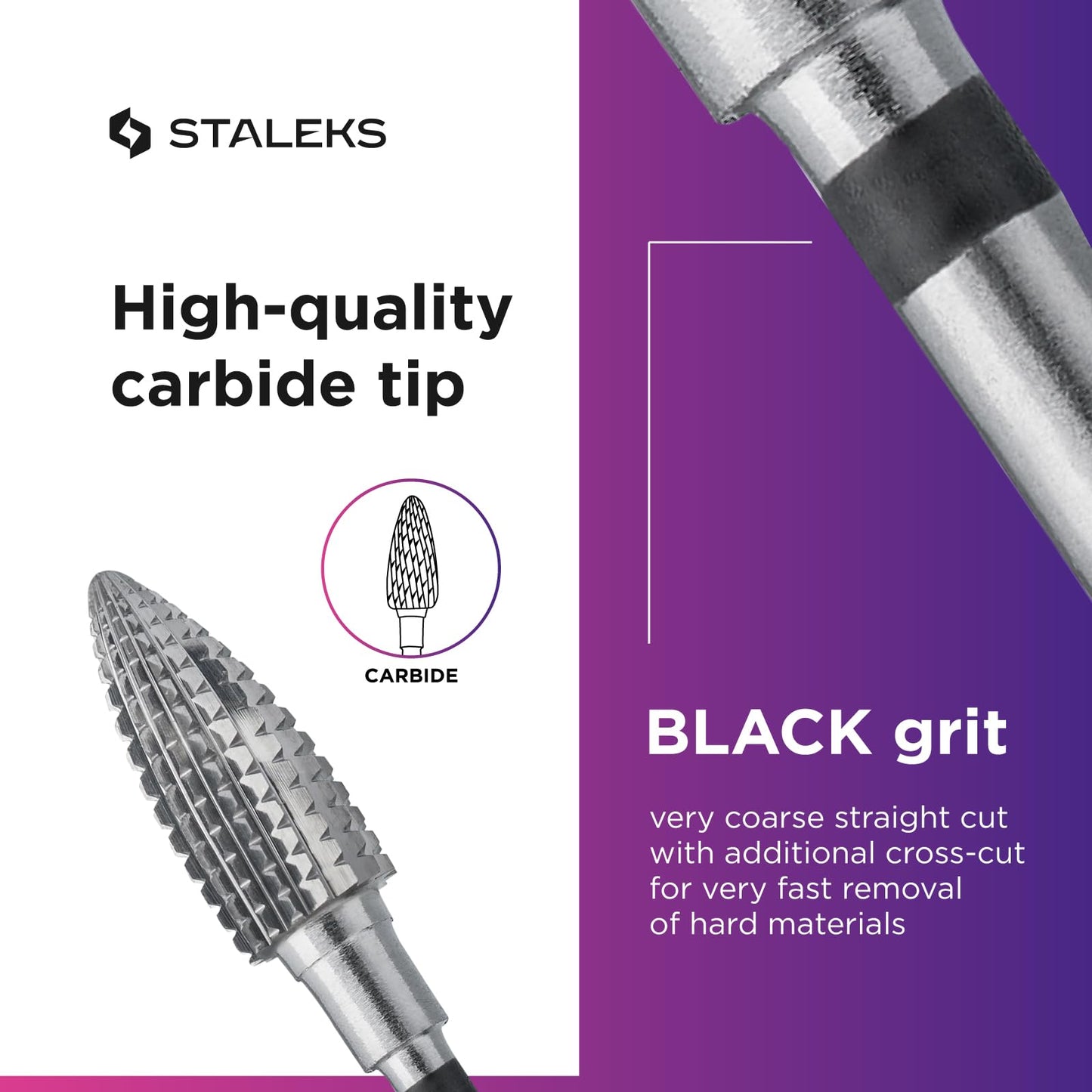 STALEKS PRO Expert Carbide Nail Drill Bit (Pine Cone, Black, 6mm Head / 14mm WP) – Coarse Hardness for Artificial Nail Correction & Gel Polish Removal in Hardware Manicure/Pedicure