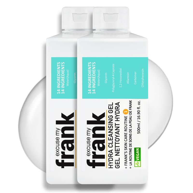 Excuse My Frank Hydra Cleansing Gel – Hydrating Facial Cleanser for Men & Women, Korean Skincare, Daily Face Wash for Sensitive Skin, Vegan & Cruelty-Free (2 Pack)