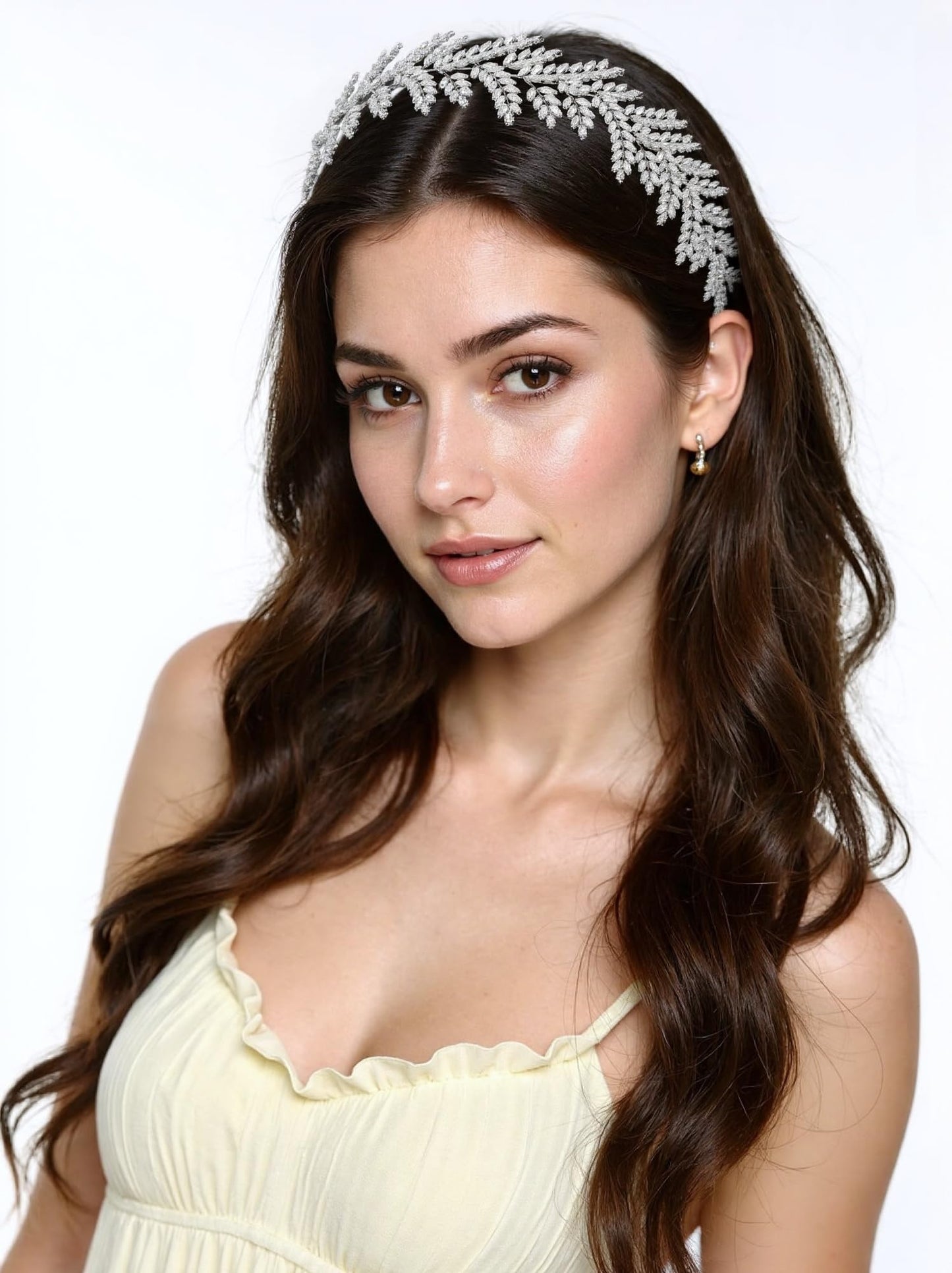 QXMYOO Wedding Headpiece for Bride Cubic Zirconia Wheat-Inspired Bridal Headband Flexible Silver Head Piece Hair Accessories