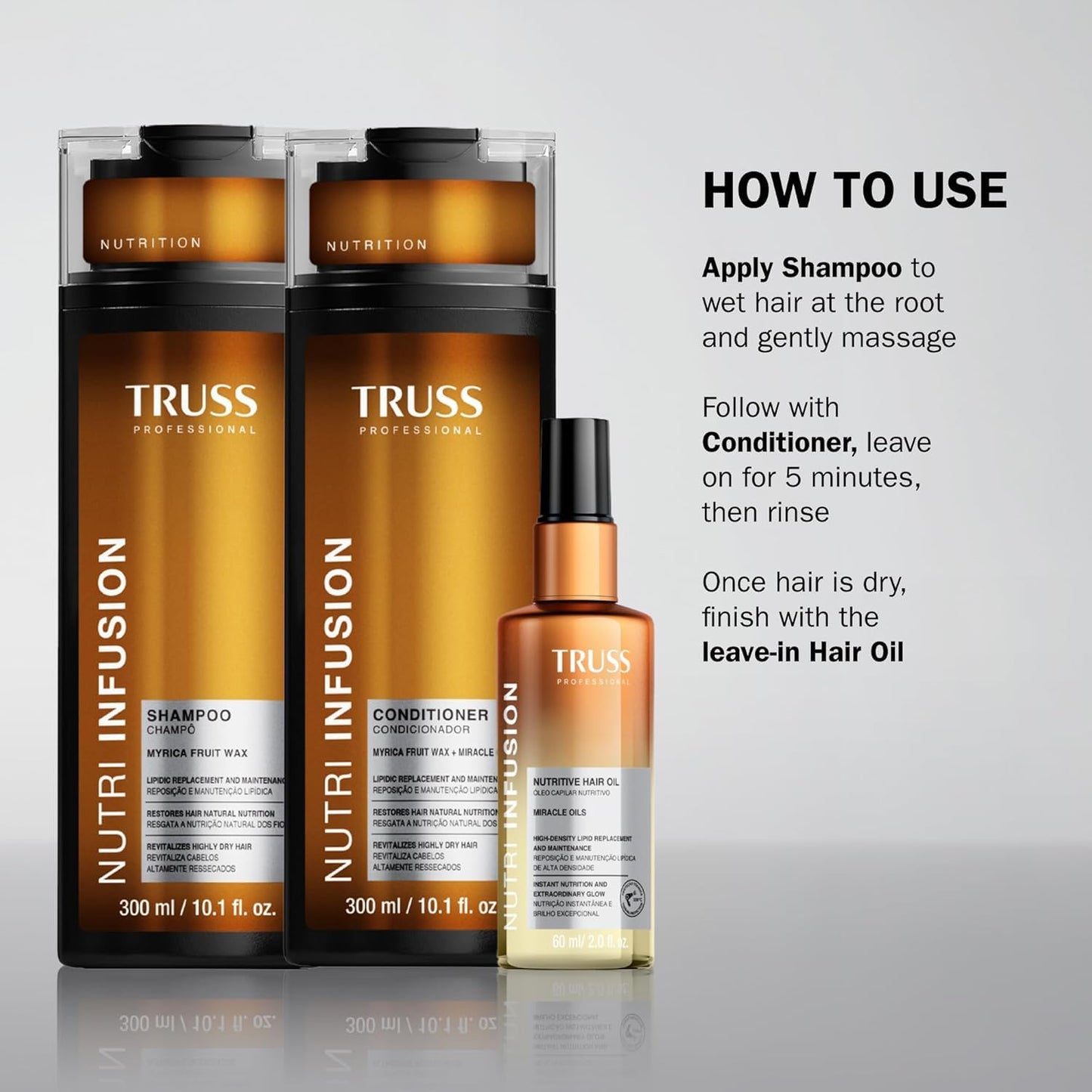 TRUSS Nutri Infusion Hair Shampoo for Women - Cleansing Shampoo for Dry, Damaged Hair - Restores Natural Moisture Balance with Myrica Fruit Wax & Miracle Oils (10.14 fl oz)