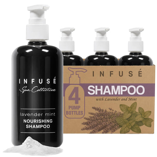 1-Shoppe All-in-Kit | Infuse Lavender Mint Shampoo | Spa Collection | Hotel Amenities in Pump Bottle | 10.14 oz. / 300 ml (4 Bottles)