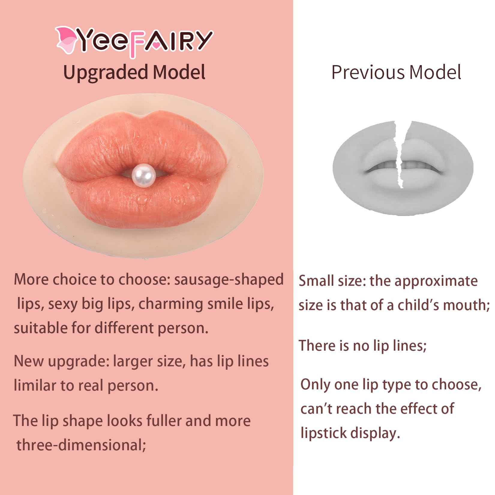 YEEFAIRY 3D Silicone Fake Lips Large with Lipstick for Makeup Tattoo Practice Realistic Artificial Lip Mannequin for Beginners Artists (Sausage Shaped Lip,Natural)