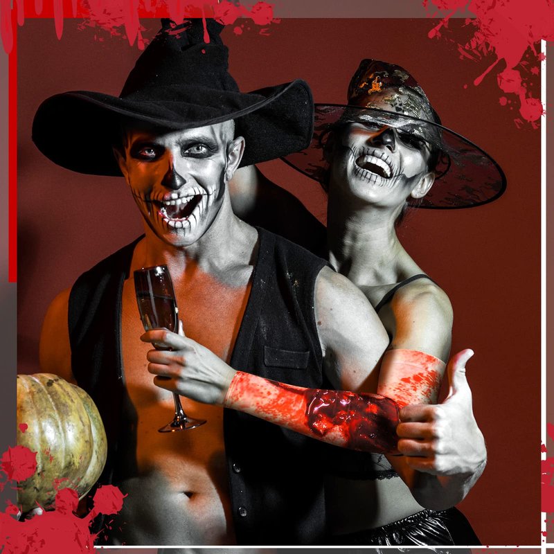 Eurzom 4 Pairs Zombie Bite Party Sleeves Halloween Arm Temporary Tattoo Sleeves Set for Women Scar Men Tattoo Covers