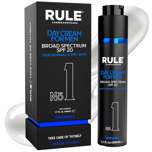 RULE COSMECEUTICALS No.1 Day Cream for Men, 10-in-1 Anti-Aging Face Moisturizer to Reduce Wrinkles & Dryness, SPF 20, Collagen, Vitamins B, C & E - Normal & Dry Skin - Original, 50 mL