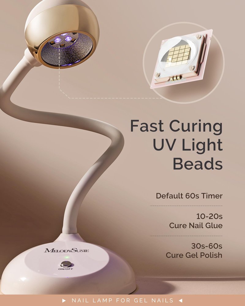 MelodySusie Gooseneck Cordless UV Nail Lamp with Adjustable Light Angle, S-Pro09M 2-in-1 Rechargeable Fast Curing Nail Dryer Cures All Gels, Especially Rhinestone Glue & Liner Gel Polish