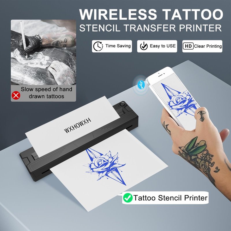 2026 New Tattoo Stencil Printer for Tattoo Artists&Beginners,termocopiadora Tattoo Machine with 3 pcs of Tattoo Transfer Paper,Portable Wireless Bluetooth Printer Compatible with Phone&PC (T11)