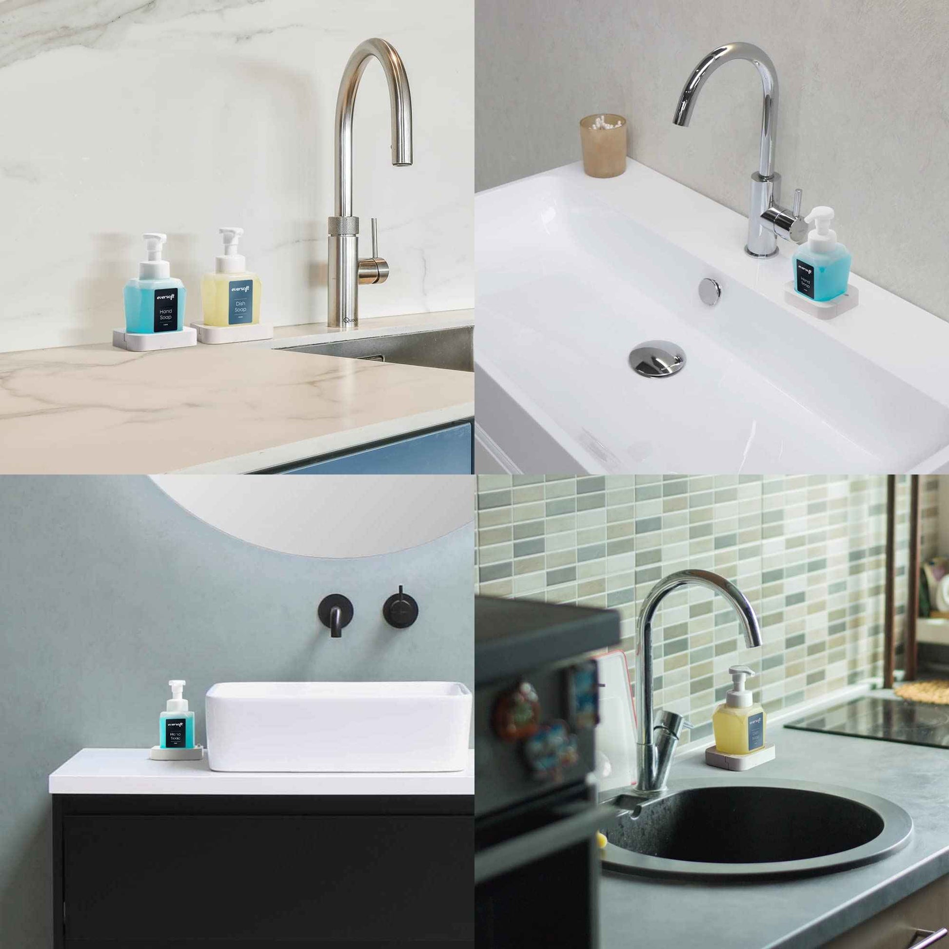 EZbrnd Eversoft Foaming Countertop Hand Soap Bottle Dispenser + 4 Refill Foam Soap Bundle, Fresh Scent