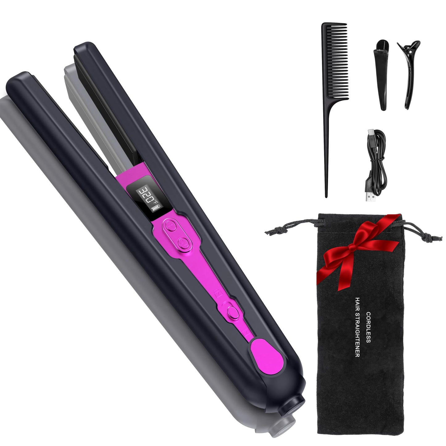 2-in-1 Cordless Flat Iron Hair Straightener & Curlerr, Rechargeable Cordless Hair Straightener with 9600mAh Battery LCD Display Negative Ion Tech 6 Adjustable Temps Heat-up in Seconds for Home Blue