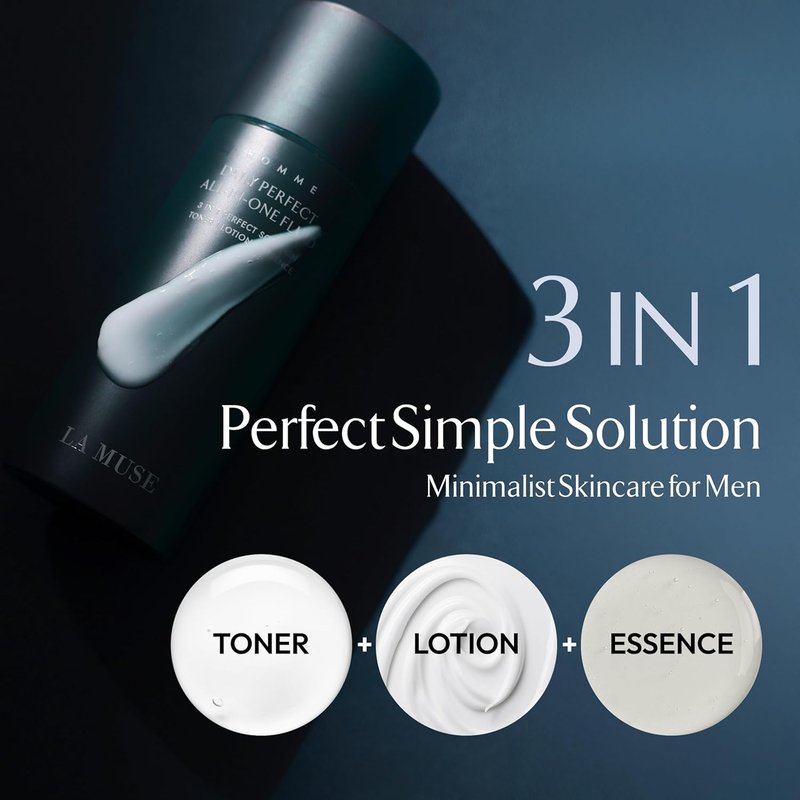 LA MUSE Daily All-in-One Face Moisturizer for Men - 3-in-1 Toner, Lotion & Essence | Lightweight Hydrating After-Shave for Oily & Sensitive Skin