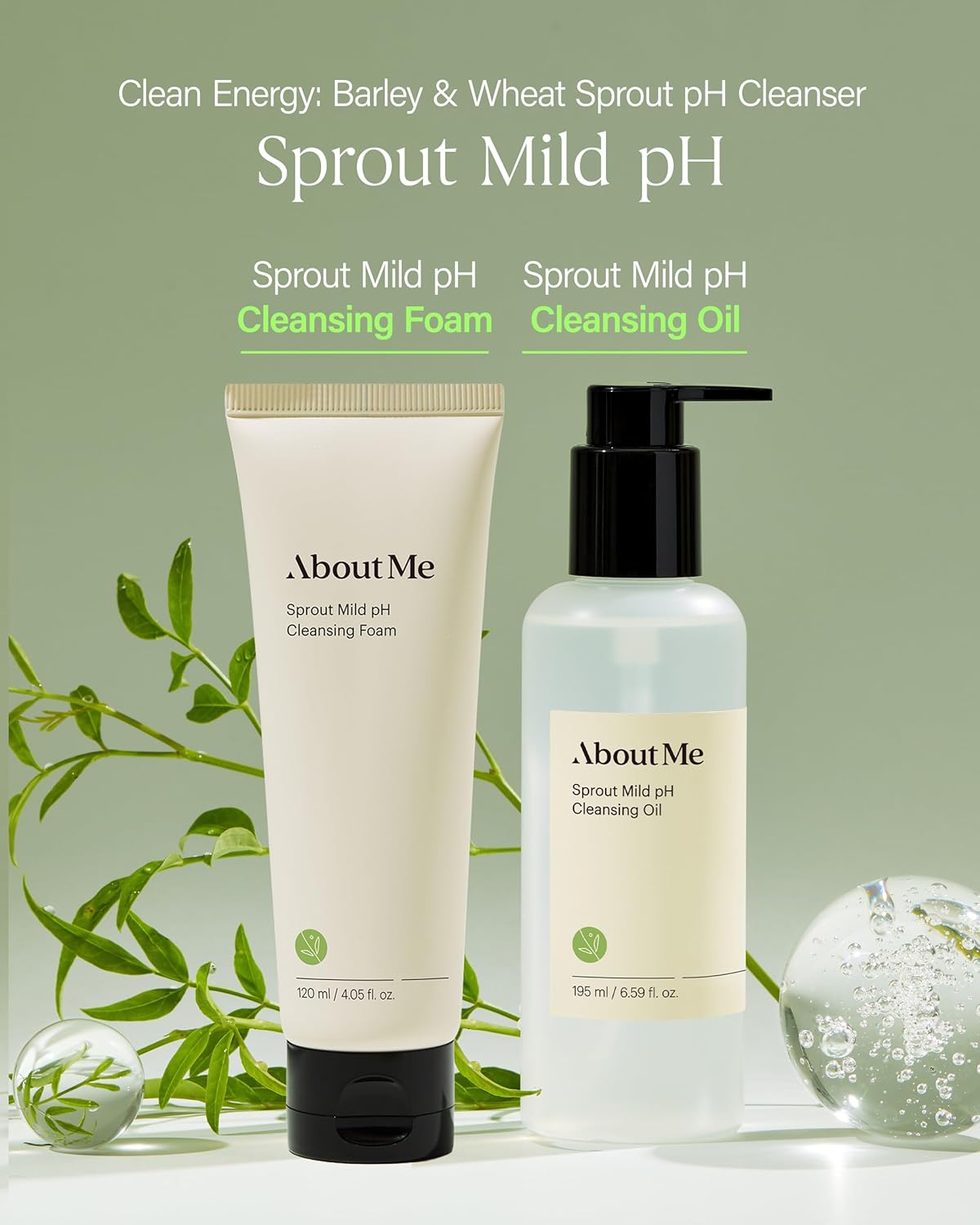About Me Sprout Mild pH Cleansing Oil | Korean Oil Cleanser for Sensitive Skin - Daily PHA Exfoliation with Wheat & Broccoli Sprout - 6.59oz, 195ml