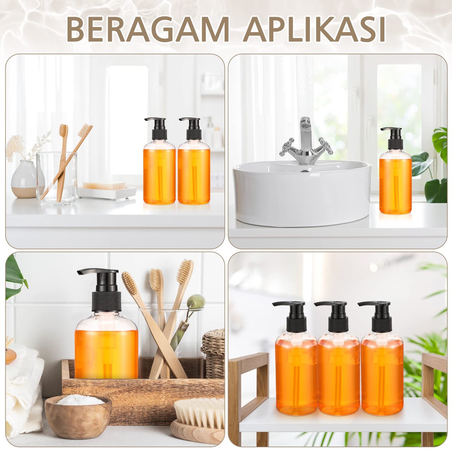 16 Pcs Empty Shampoo Bottles Plastic Pump Bottles Liquid Dish Soap Dispenser Refillable Shampoo Dispenser for Shower Wall Shampoo and Conditioner Dispenser for Bathroom Kitchen (250 ML/ 8.5 OZ)