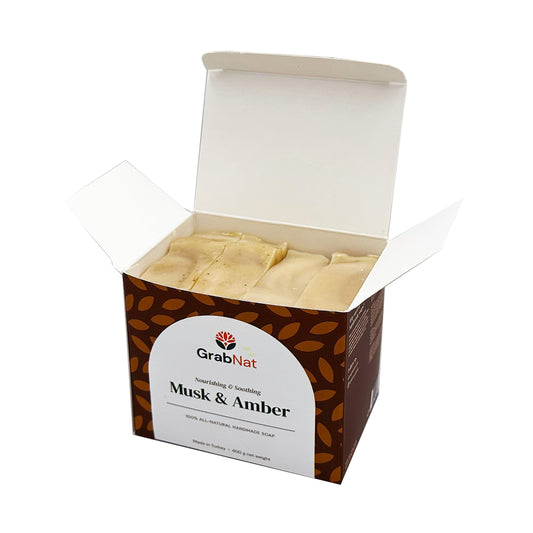GrabNat 4-Pack Musk & Amber Soap | Handmade, Cold-Processed | Aromatic Cleanse for Face & Body | Suitable for All Skin Types, For Men & Women (4 x100grams/4 x 3.5oz)