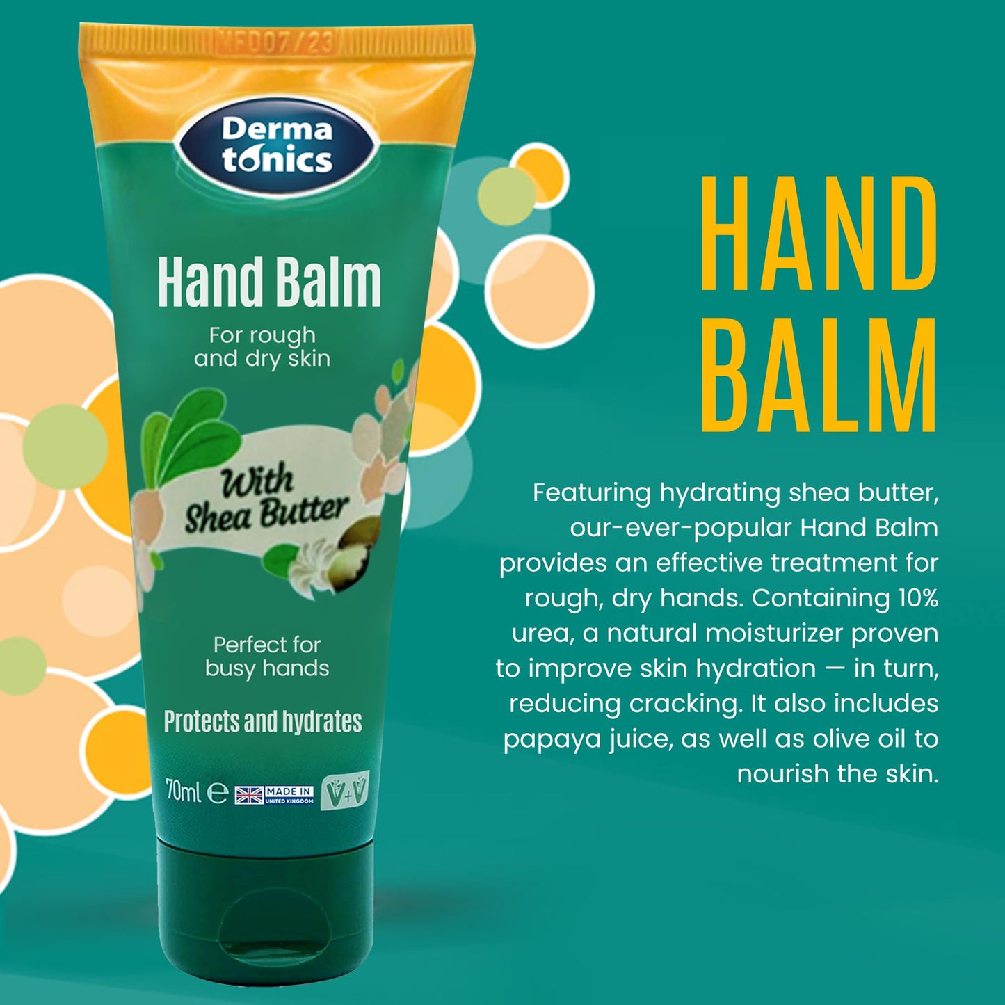 Dermatonics Natural Hand Care Balm | Shea Butter and Urea Formula for Rough, Dry Skin and Cracking | Expert Formulated and Paraben-free | Moisturizing Cream for Soft and Nourished Hands | 2.37 fl oz