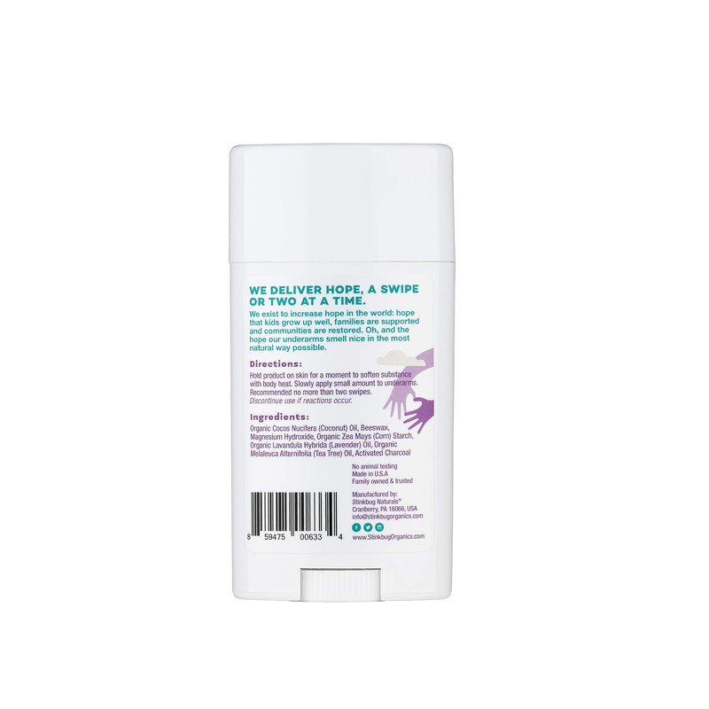 Natural Organic Deodorant Stick with Lavender, Coconut Oil and Activated Charcoal, Aluminum Free Deodorant by Stinkbug Naturals, 2.1 Ounce Pack of 1