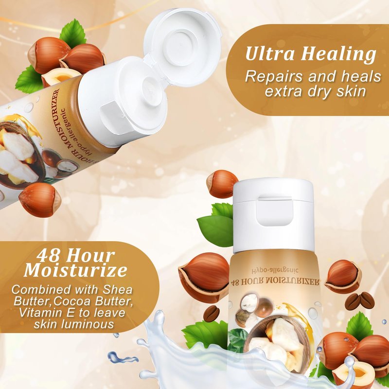 Heigble 50 Pack Travel Size Body Lotion 1 oz Body Lotion Dry Skin Moisturizer with Flip Cap for Extra Dry Skin, Hotels, Airlines, Offices, Gyms(Butter and Cocoa Butter)