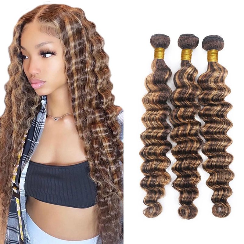 Human Hair Bundles - Ombre Deep Wave Honey Blonde Extensions | Unprocessed Brazilian Remy | 12-14-16 Inch