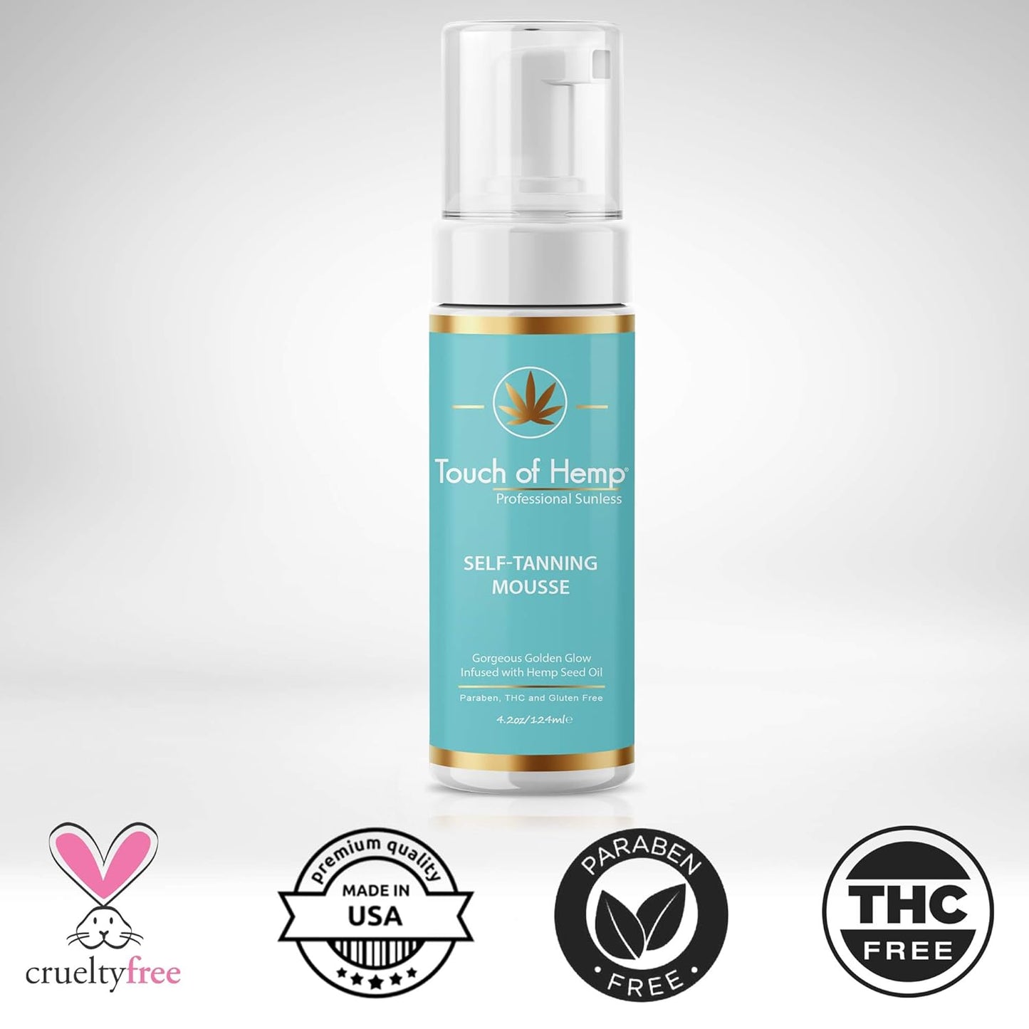 Touch of Hemp Self-Tanning Mousse - Streak-Free Foam for Instant Golden Tan | Quick-Drying Professional Formula