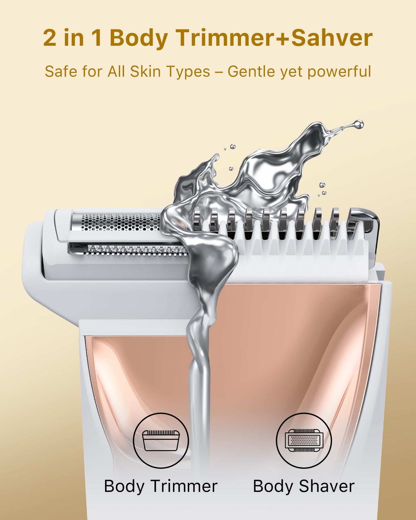 Women’s 2-in-1 Body Grooming Kit, Electric Bikini Trimmer & Shaver for Women, Wet/Dry Use, LED Light, Anti-Slip Grip, USB Rechargeable Cordless Hair Removal for Face, Legs, Underarms & Intimate Areas