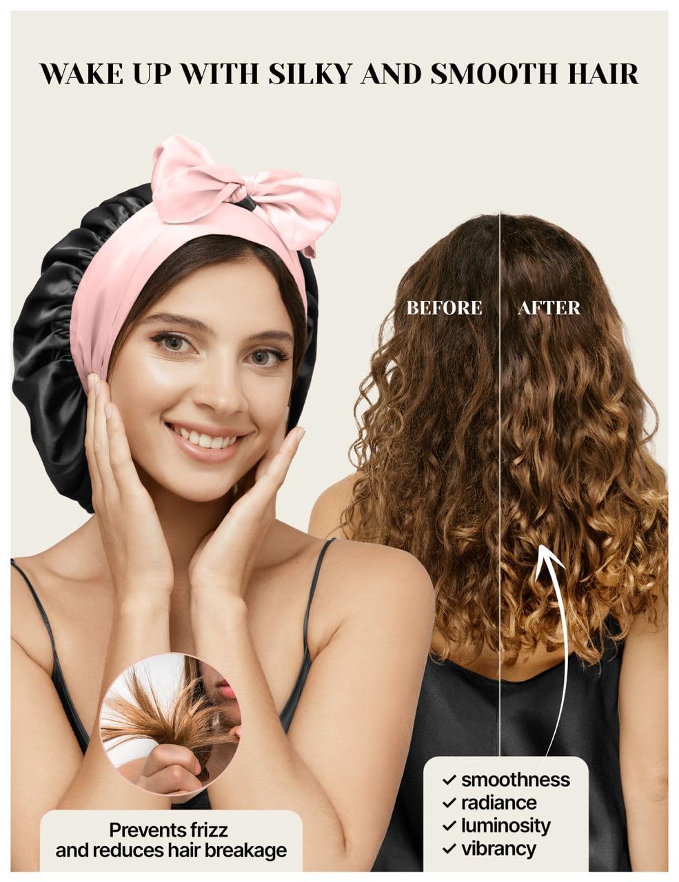 Mulberry Silk Bonnet for Sleeping with Ribbon Fixation & Wonder Loop – Reversible No-Slip Hair Wrap for Sleep, Hair Bonnet for Curly, Straight & Fine Hair - Mothers Day Gift for Mom & Wife